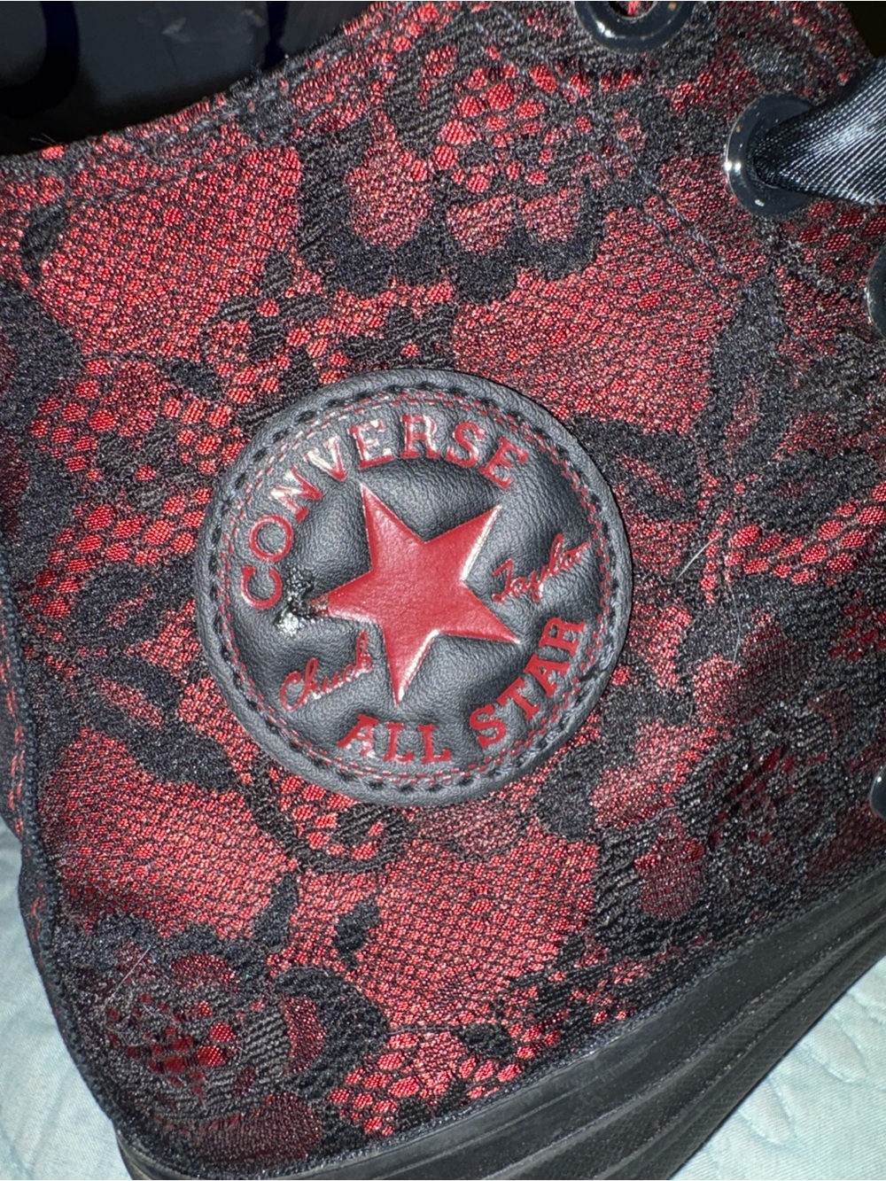 Chuck Taylor All Star High Top Dressed Up Lace Overlay Sneaker Black/Park Red - Picture 7 of 12